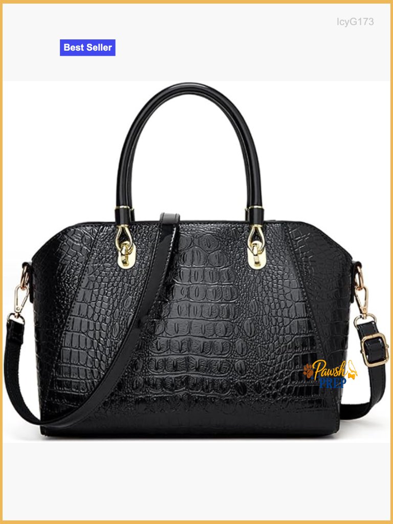 Elegant Crocodile Pattern Vegan Leather Satchel Handbag Tote Shoulder Bag